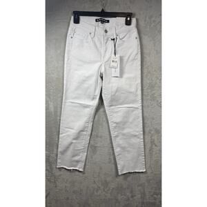 Blue Revival NEW Women Jeans Sz 25 White Hailey Mid Rise Straight Ankle Fray Hem